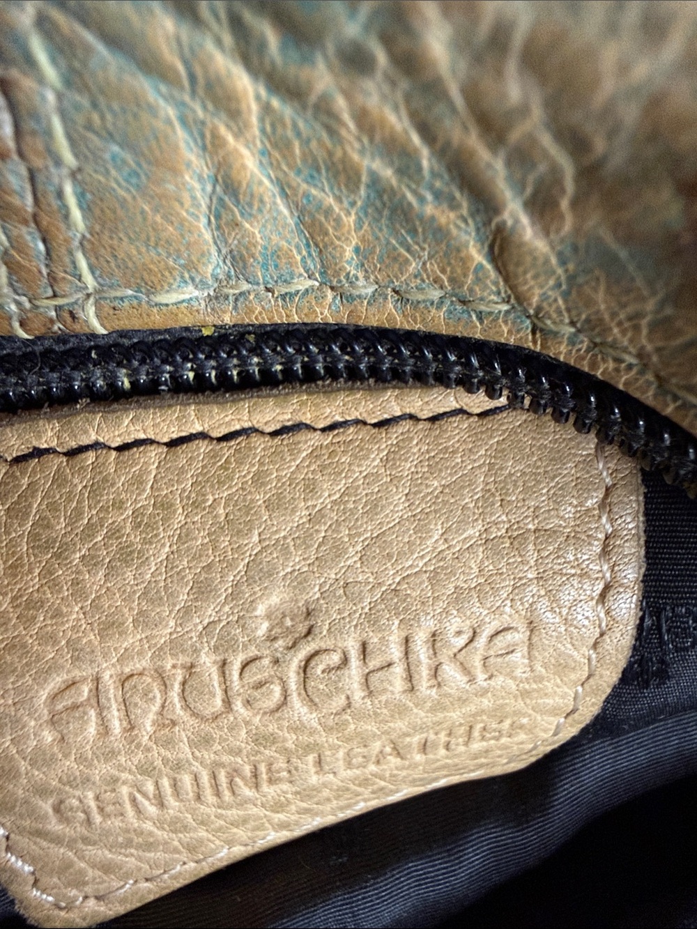 Anuschka Multitone Painted Leather Shoulder Bag in Brown and Green - Picture 4 of 4
